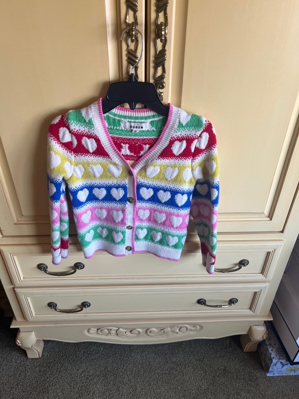 Boden Multicolor Heart-Striped V-Neck Cardigan Sweater kids